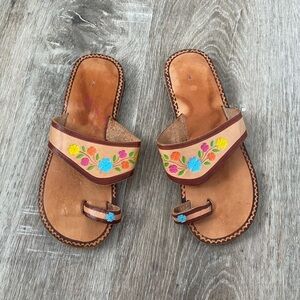 Floral Embroidered Leather Sandals